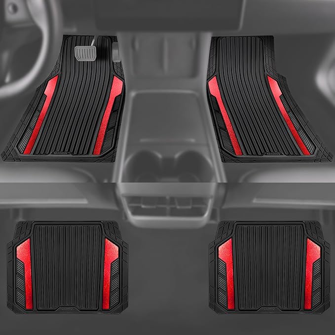 CAR PASS Heavy Duty Rubber Car Mats Metallic, Aluminum Film All Weather Floor...