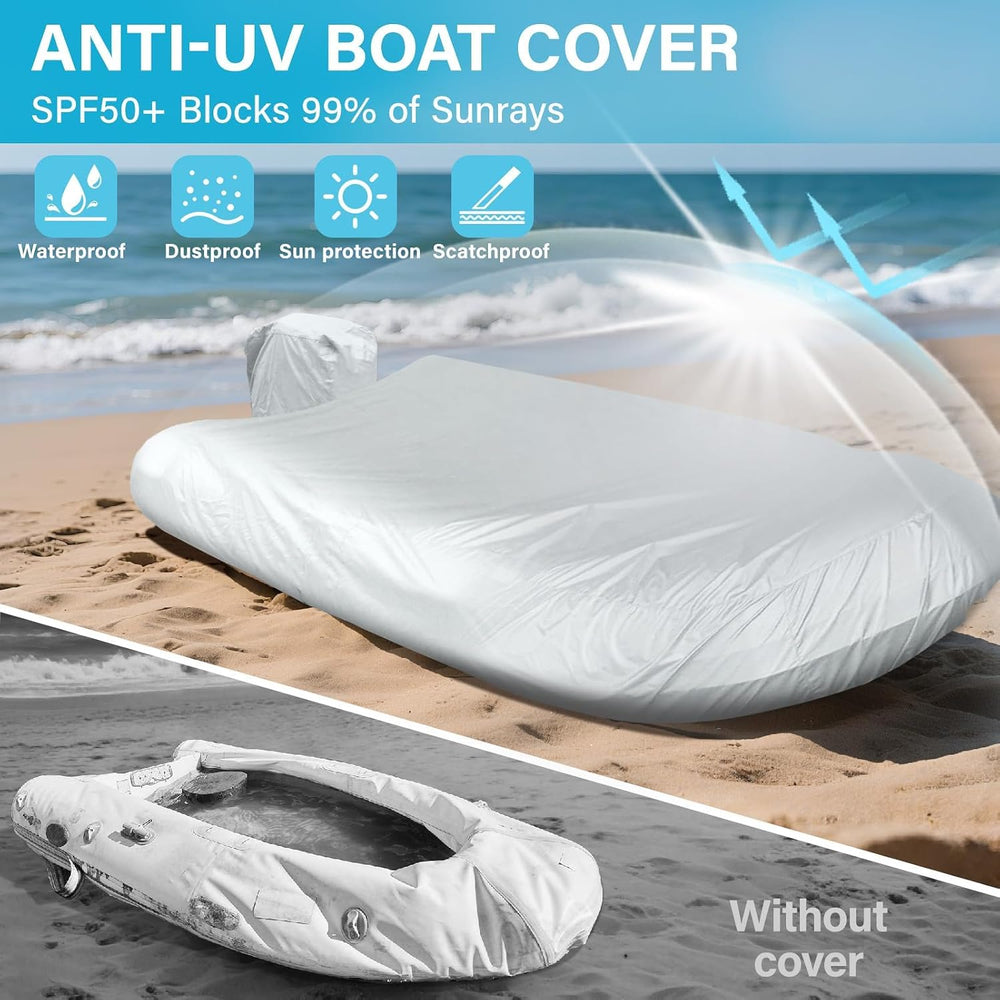1200D Inflatable Boat Cover 9-10ft with Lining,Motor Cover&Storage Net