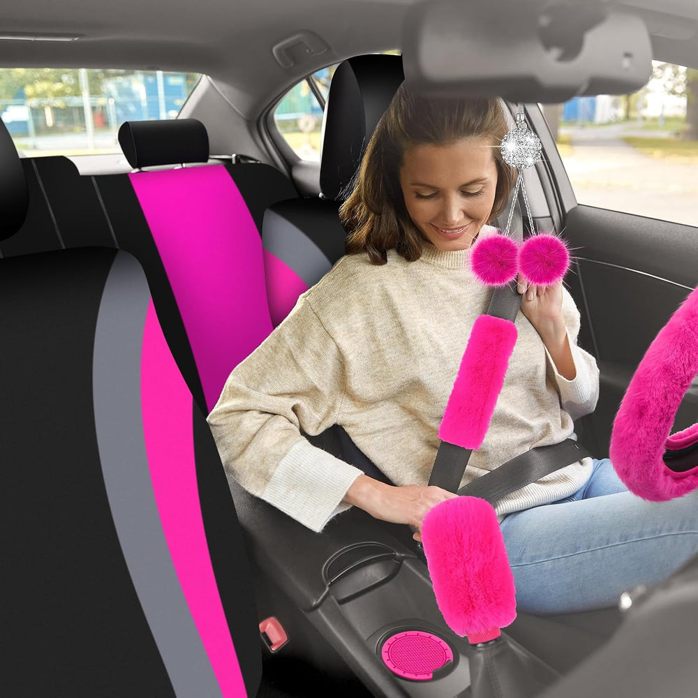 ROCEEI 47 Pcs Car Seat Cover Full Set Car Accessories, Rose Pink