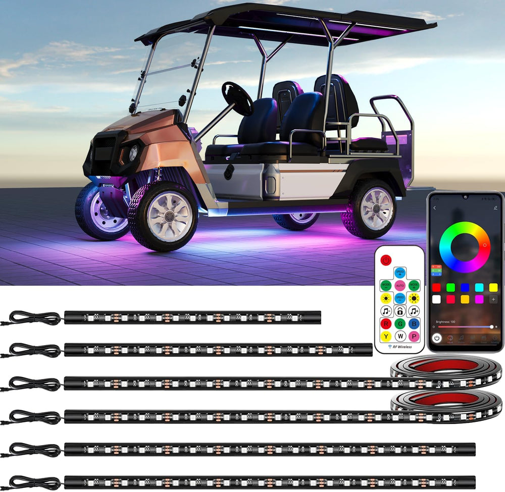 6PCS Golf Cart Underglow LED Light Kit with Built-in 12V-80V Reducer & Ca...