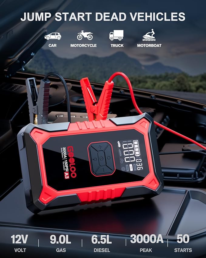 GOOLOO A3 Jump Starter with Air Compressor, 3000A Portable Car Battery Booster