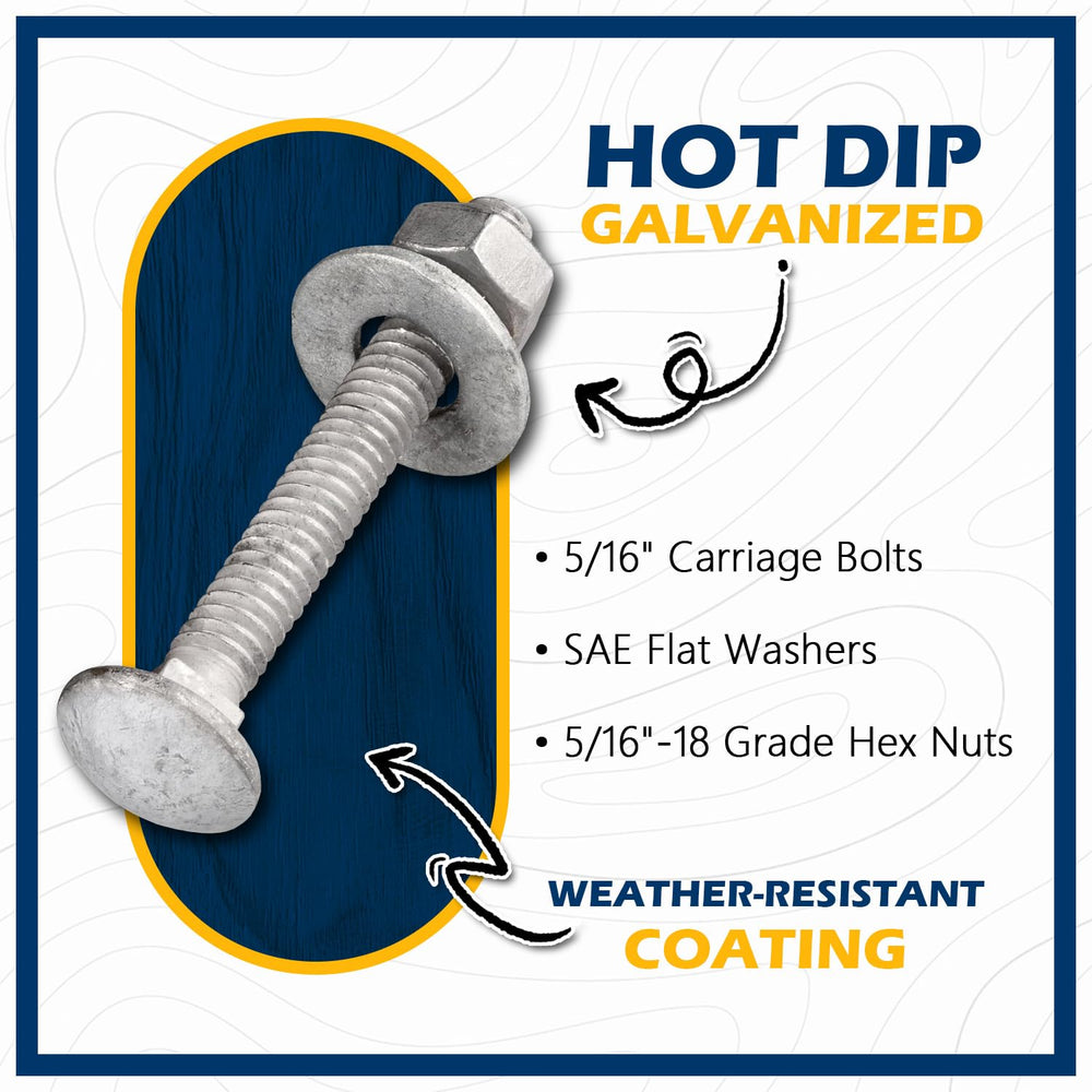 5/16" x 2" Hot Dip Galvanized Grade 307A Carriage Bolt Kit, 50 Pack...