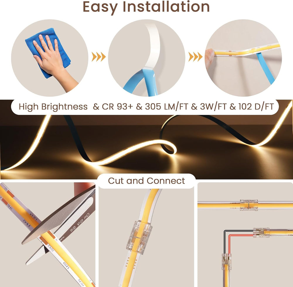 24V COB LED Strip Light 65.6FT Kit, 3000K Warm White Dimmable Cuttable 3360 L...