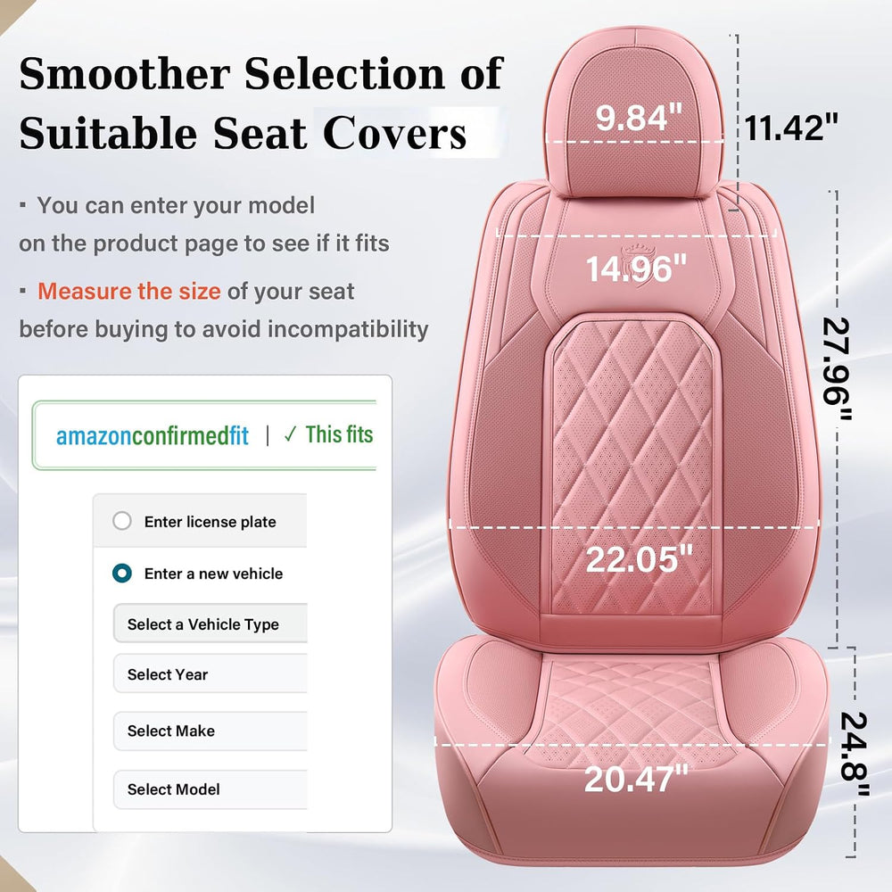 Coverado Car Seat Covers Full Set, Pink Leather Seat Covers for Cars, Univers...