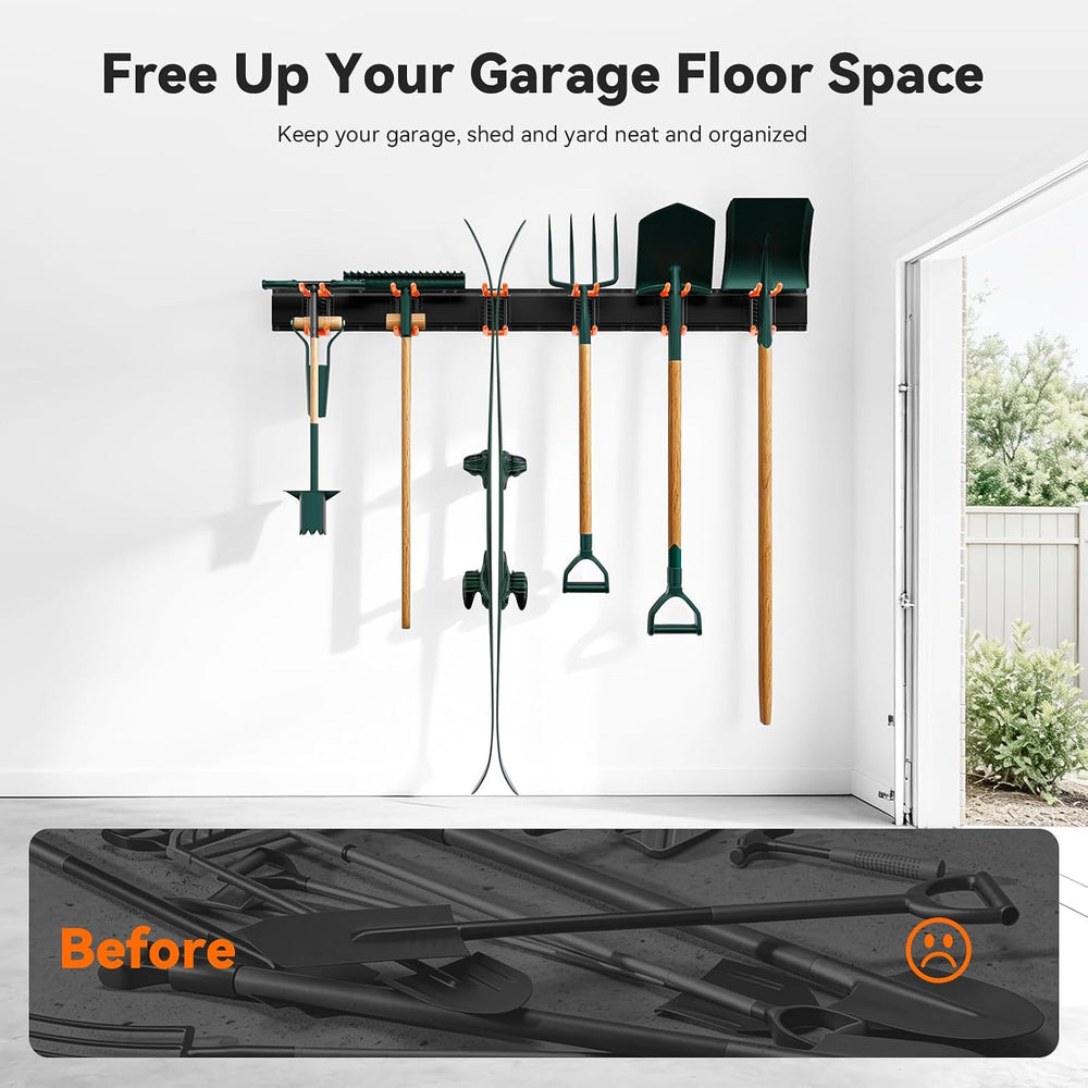 fanatato Garage Tool Organizer Wall Mount, 3 Rails 6 Hooks Heavy Duty Rack