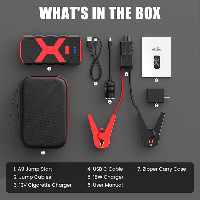 BOOKOO Jump Starter 2000A for Car/Boat/Lawnmower Portable 12V Car Battery Jump