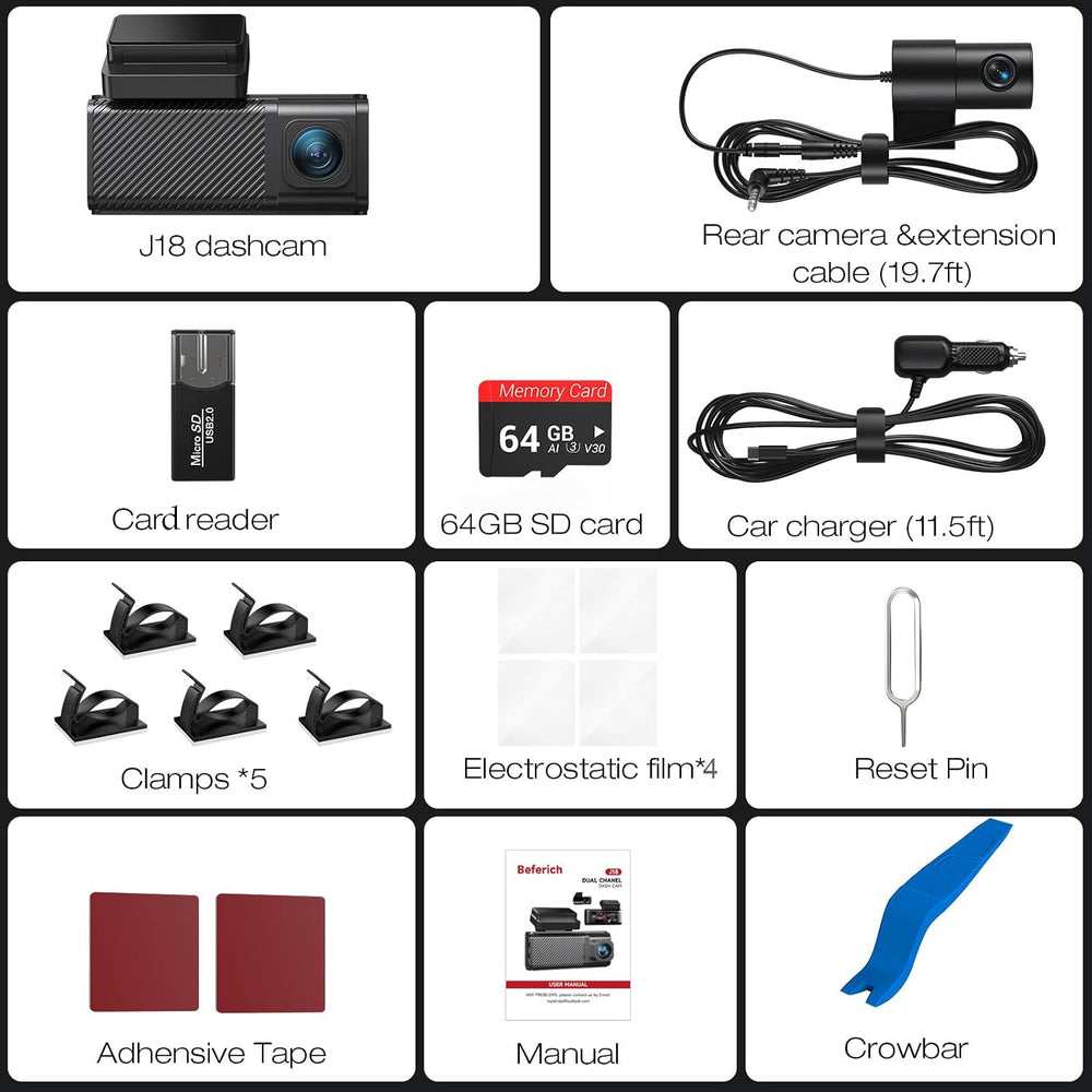 4K+2.5K Dash Cam Front and Rear, Built-in GPS, 5.8G WiFi, Free 64GB Card Incl...