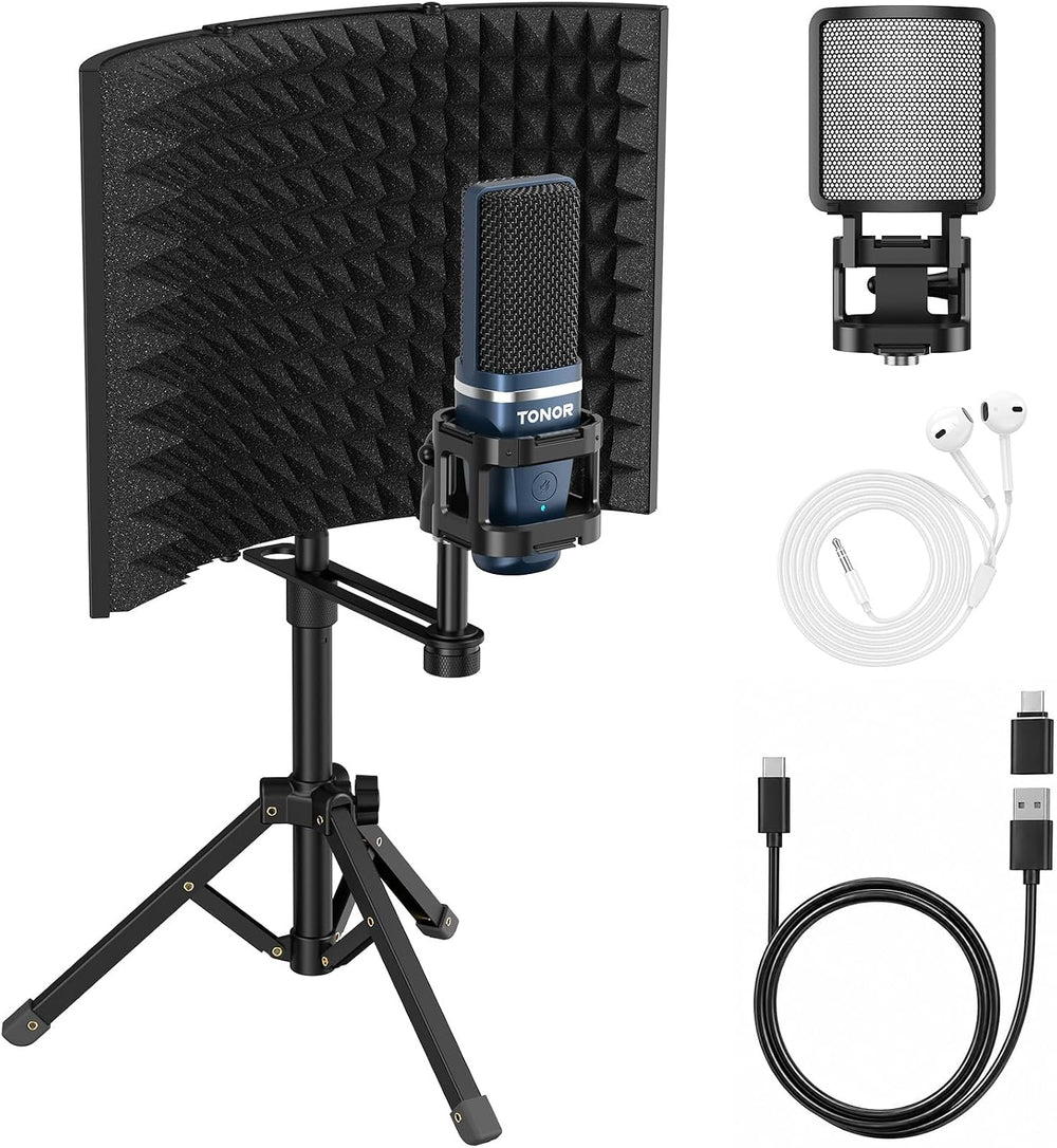 TONOR Studio Recording Microphone with Isolation Shield Set for Podcast