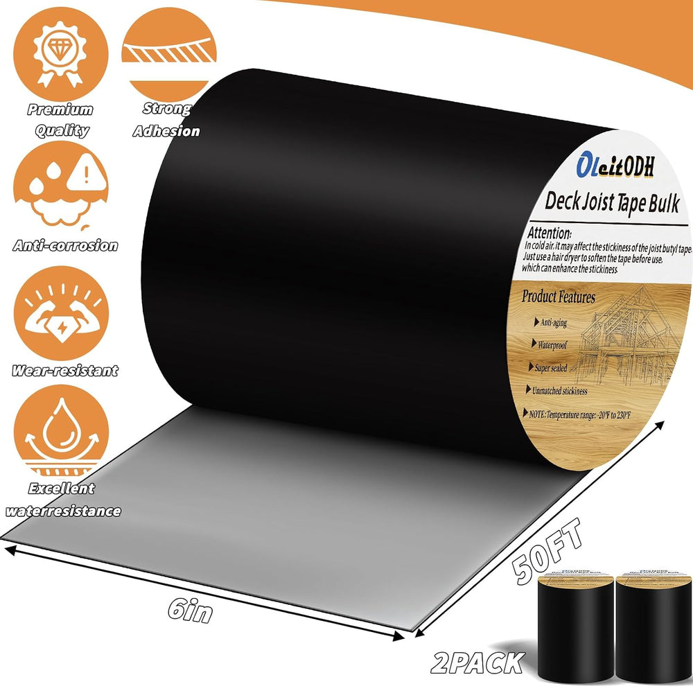 2 Rolls Butyl Joist Tape for decking, 6 Inch x 50 Feet Weatherproof Butyl Sea...