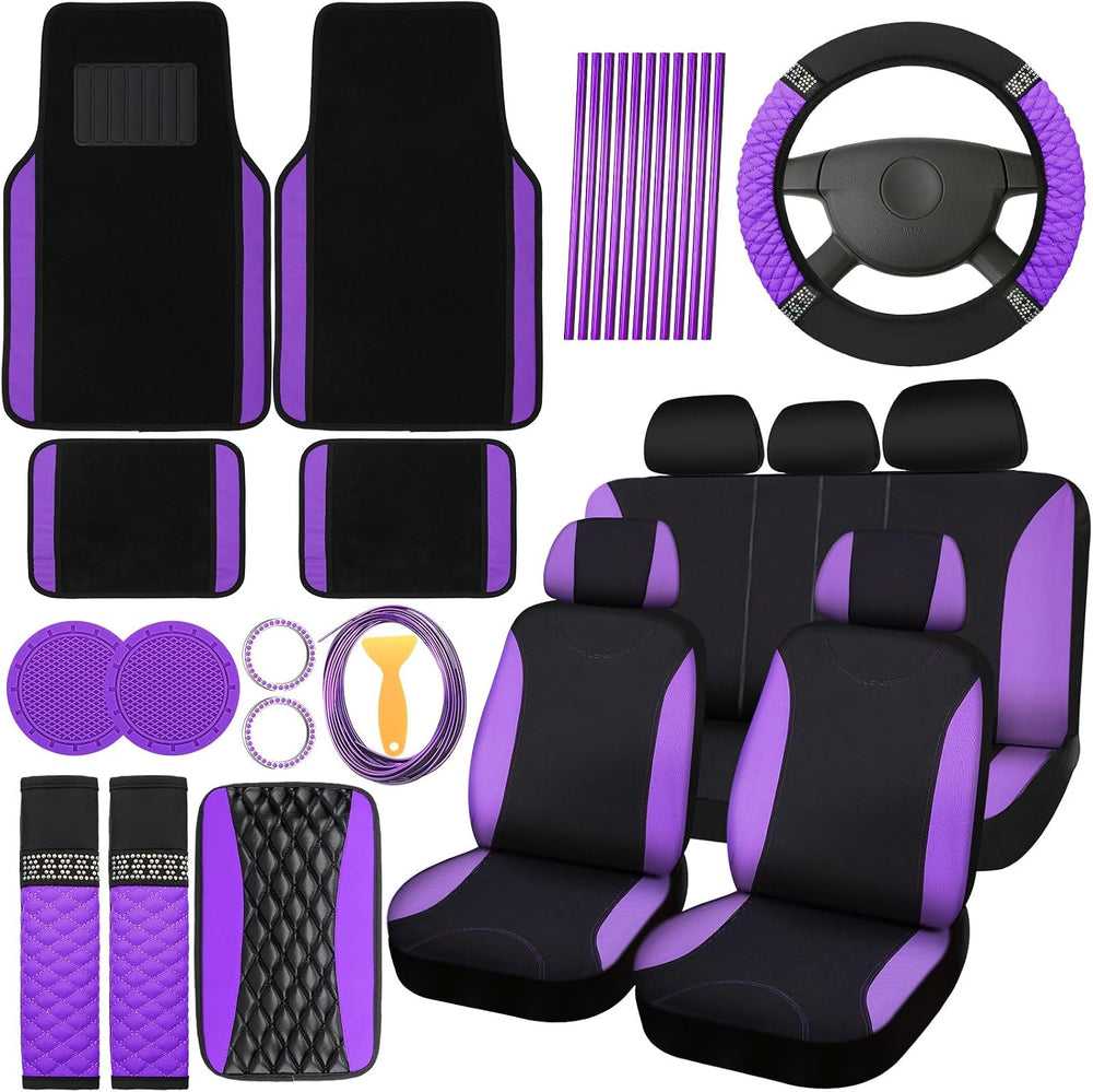 BBTO 43 Pcs Car Accessories Set for Women Front Seats and Rear Bench Polyeste...