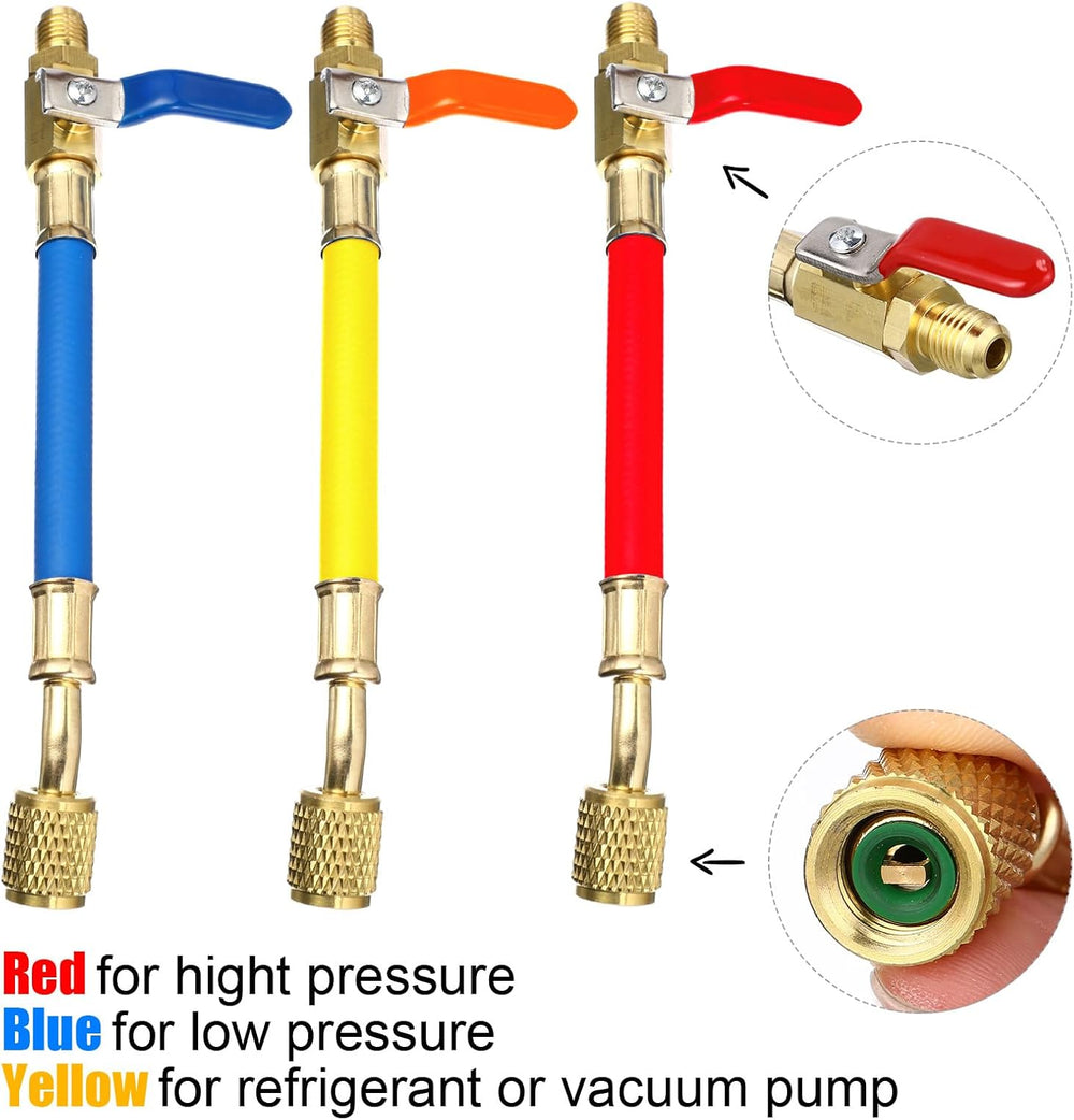 Tujoe 52 Pcs Charging Hoses and R410a Adapter Kit, R134a R410a R22 R12 Hoses ...
