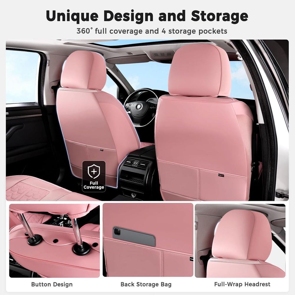 Huidasource Pink Car Seat Covers Full Set, Car Seat Covers Front and Rear Sea...