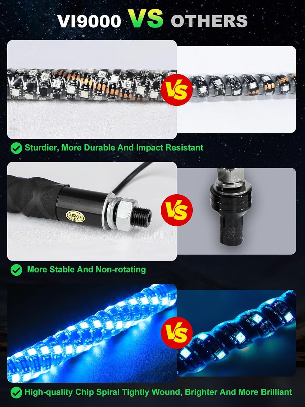 2 Pack 1FT Whip Lights with Spring Base, LED Whip Light with App & Remote...
