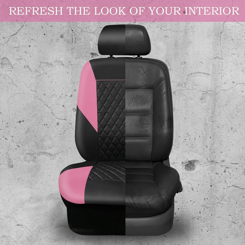 CAR PASS Pink Leather Seat Covers,Girly Quilting Pretty Cute Car Seat Cover w...