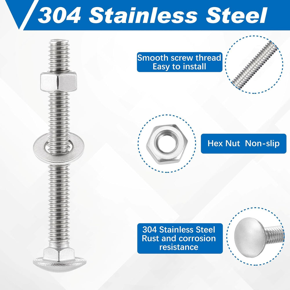Zonon 50 Sets 5/16-18 x 2-1/2" Carriage Bolts and Nuts Kit,Silver
