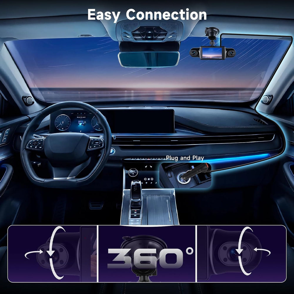 4 Channel Dash Cam with Front Rear Left Right Cameras, 360° Car Camera System...