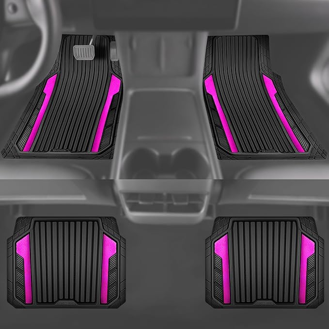 CAR PASS Heavy Duty Rubber Car Mats Metallic, Aluminum Film All Weather Floor...