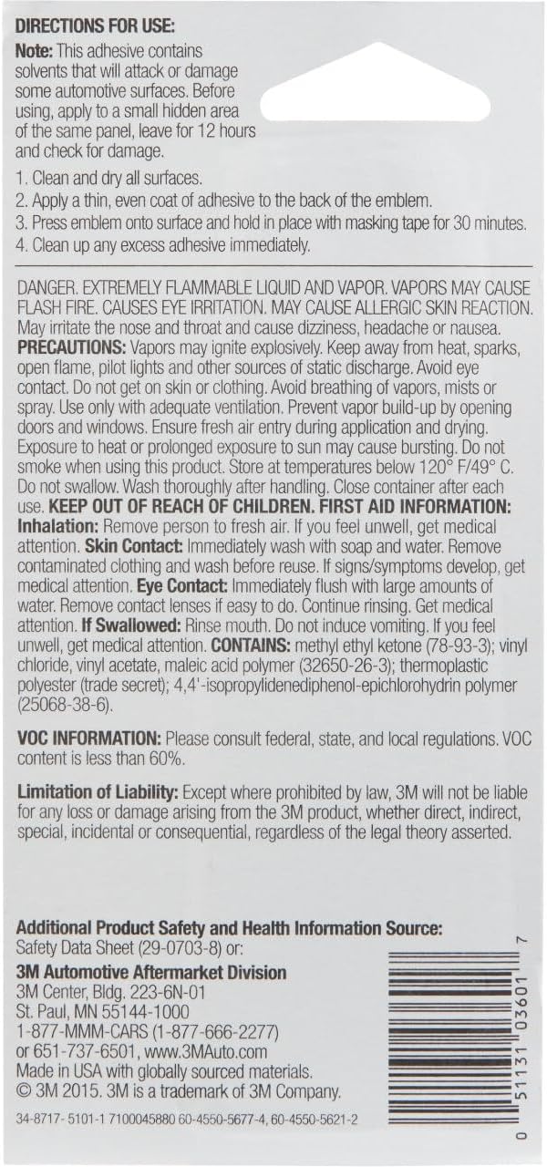 3M Plastic Emblem & Trim Adhesive (03601), 1 fl oz Tube – Clear-Drying Au...