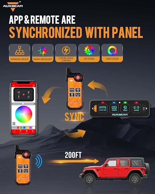 Auxbeam 4 Gang Slim Switch Panel Bluetooth RGB AS-400