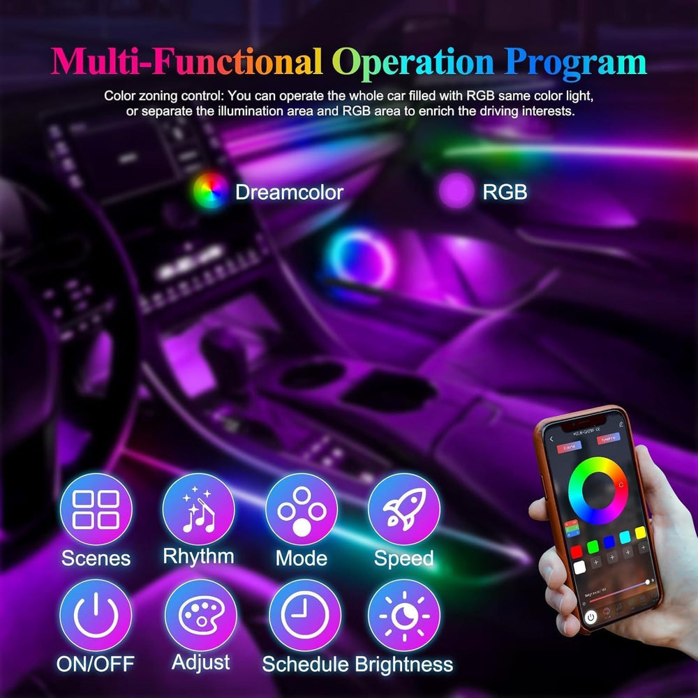 Smart Acrylic LED Car Interior Lights, 10-in-1 Fiber Optic Ambient Kit