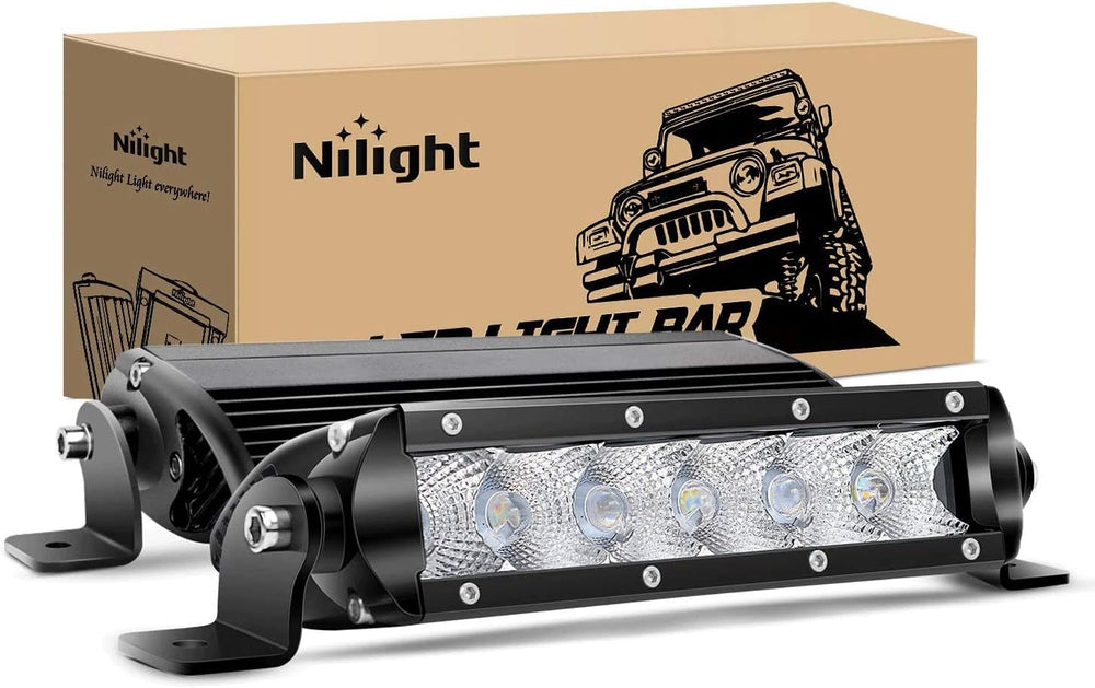 Nilight 40001F-B Bar Super Slim 2PCS 7Inch 30W Flood Driving Fog 3600LM Singl...