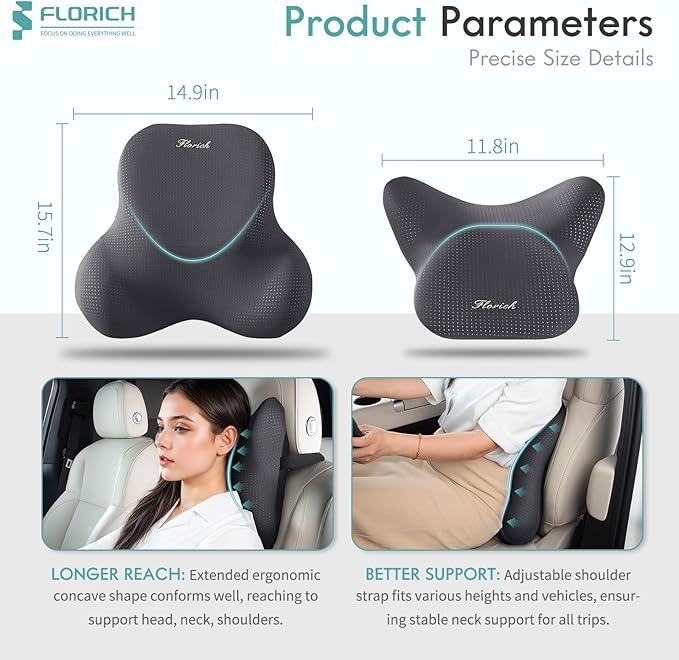 FLORICH Car Lumbar Support Pillow and Neck Headrest Pillow