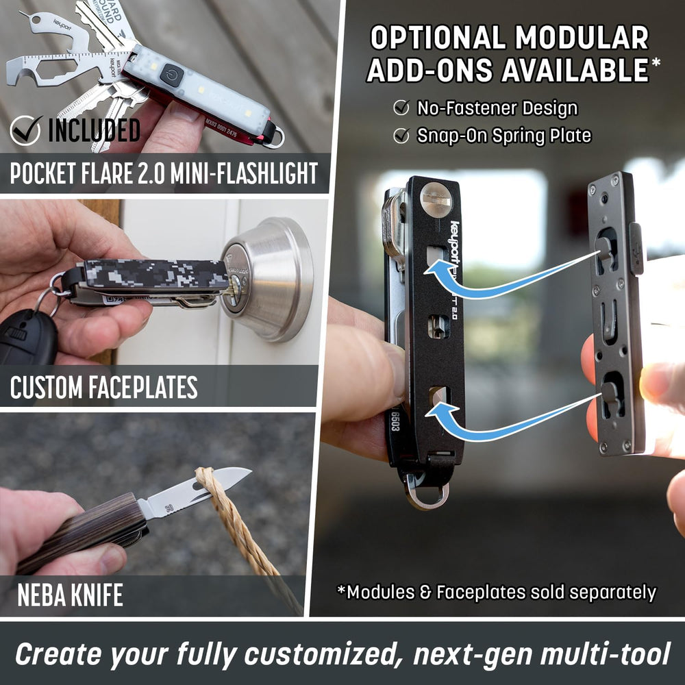 Keyport Essential Plus Kit: Pivot 2.0 Modular Key Organizer with Flashlight