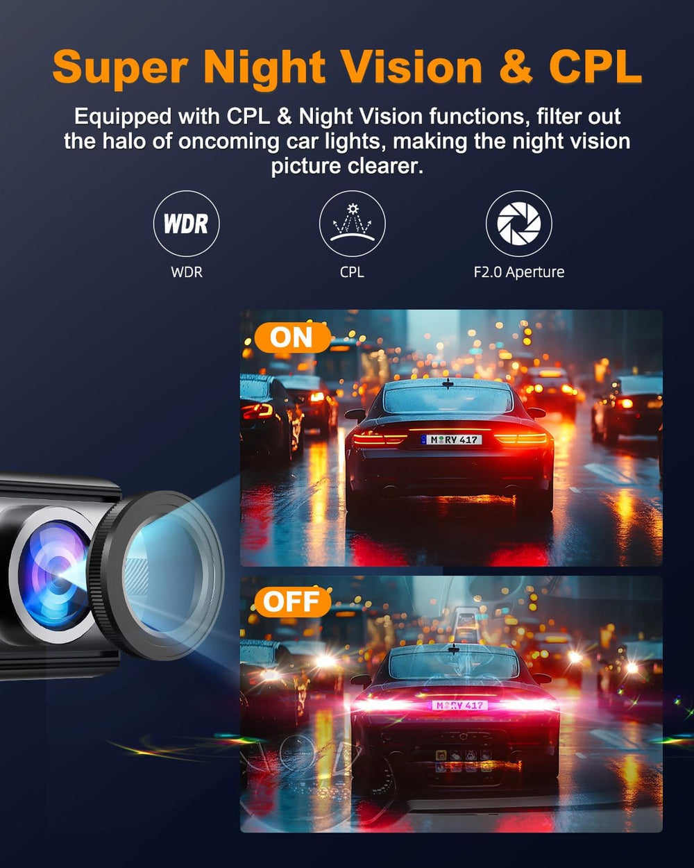 Dash Cam Front and Rear 4K, Built-in 5GHz WiFi with CPL, Dual Dashcams for Ca...