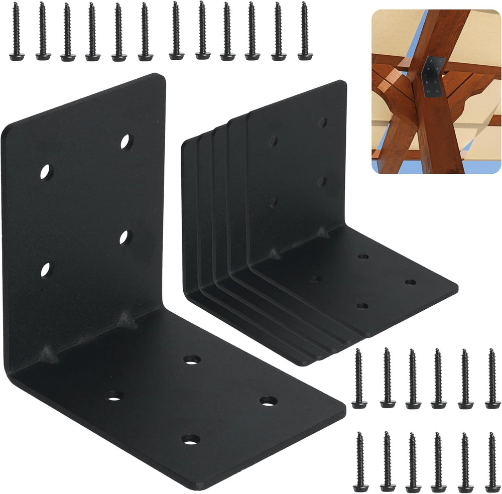 6-Pack 4"x4"x3-1/8 Heavy Duty Steel Corner Bracket, L Right Angle B...
