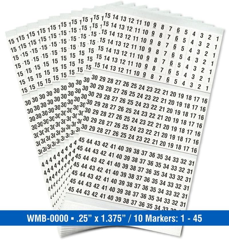 Premium Wire Marker Book Numbered 1-45 for Cable Management, Vinyl-Coated, Hi...