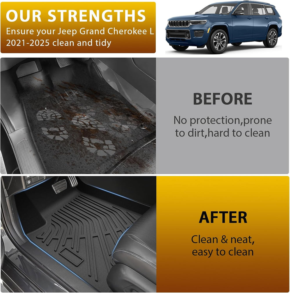 Powerty Floor Mats Cargo Liner for Jeep Grand Cherokee L 2021-2027(6-Seater w...