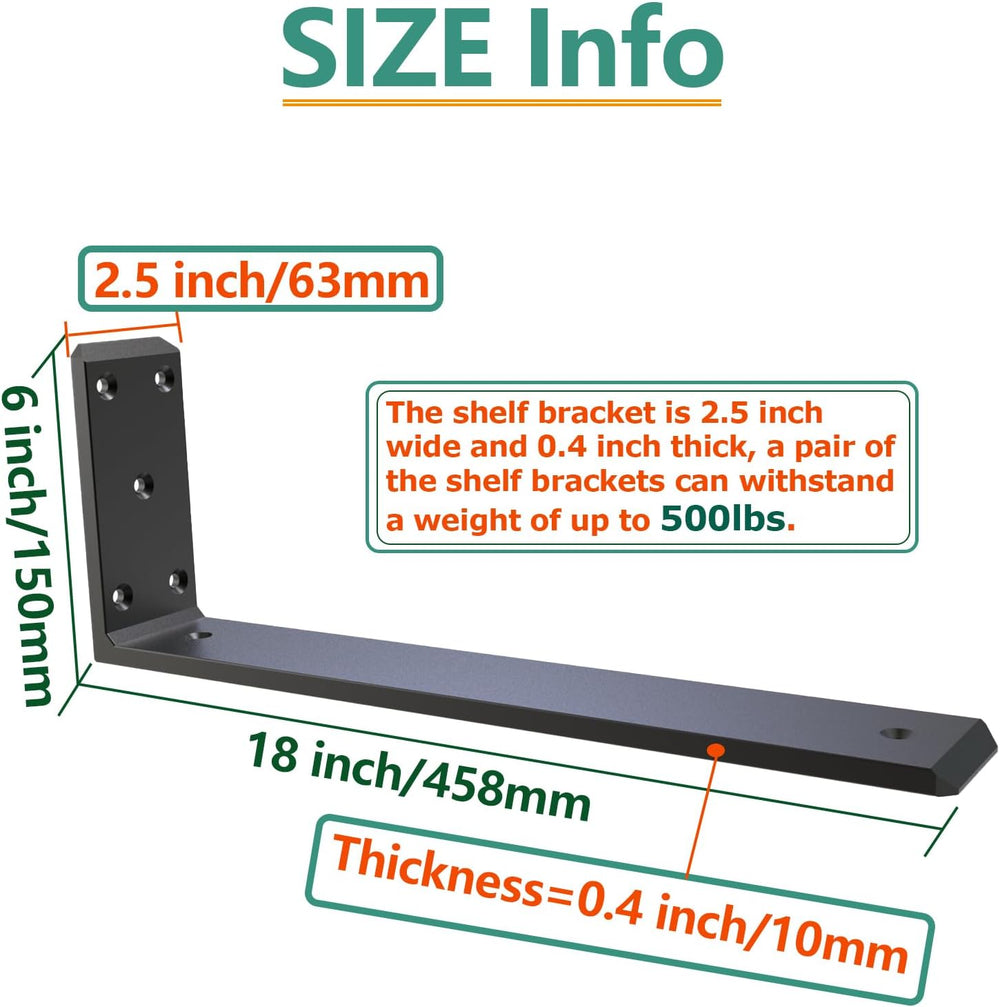 4 Pack 18inch Countertop Support Brackets,Black Shelf Brackets,Heavy Duty Ind...