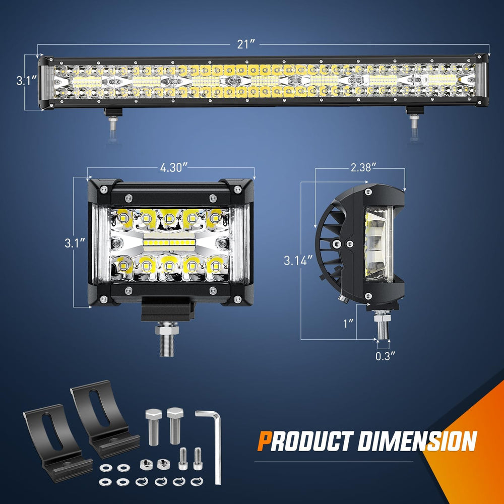 Nilight Side Shooter LED Light Bar Set 1PC 20" 2PCS 4.3" with Wirin...