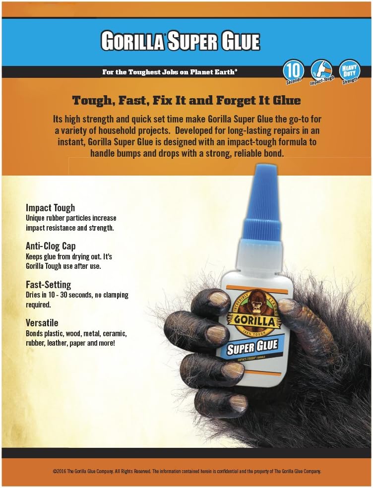 Gorilla Super Glue Tube, 3 Gram, Clear, (Pack of 10)