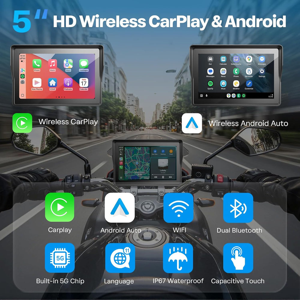 WonVon 5 Inch Motorcycle Carplay GPS Navigation System with Apple Carplay and...
