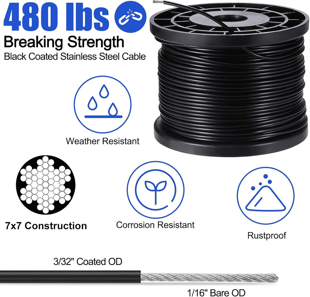 BLIKA String Light Hanging Kits, 400FT Coated Stainless Steel 304 Wire Rope, ...