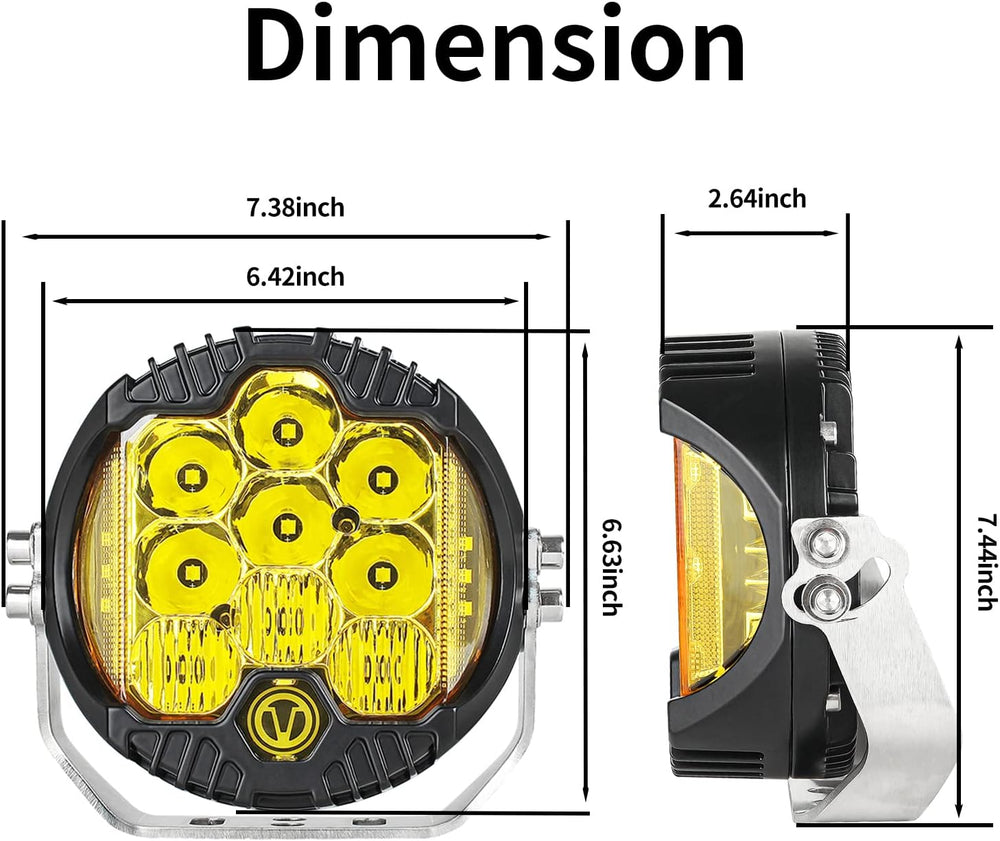 7 Inch 90W Amber Yellow LED Offroad Light with DRL, 8000LM Waterproof Driving...