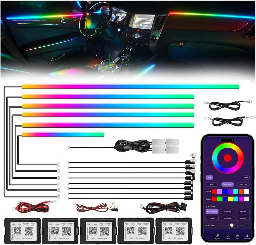 Acrylic Interior Car LED Strip Light with Wireless APP, RGB 18 in 1 with 175 ...