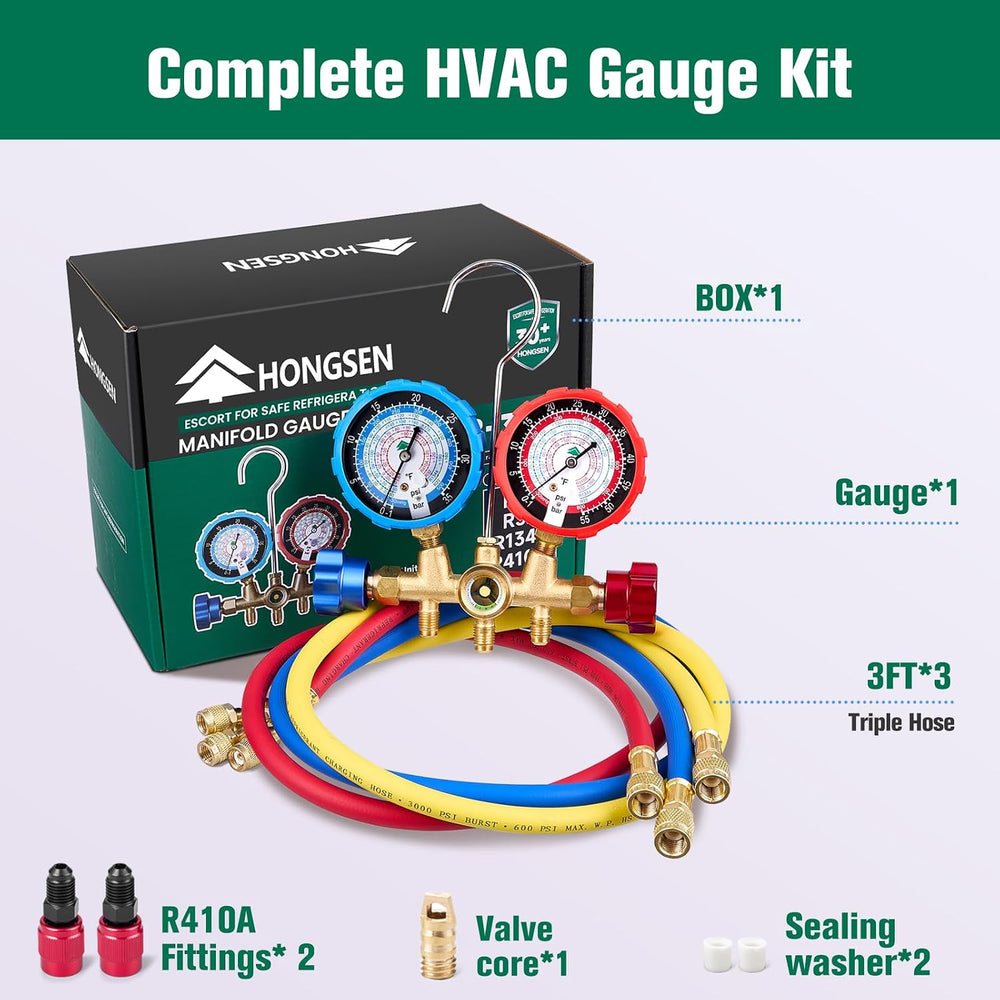 HVAC Manifold Gauge Set with Brass Body and Explosion-Proof Lens, AC Gauge Se...