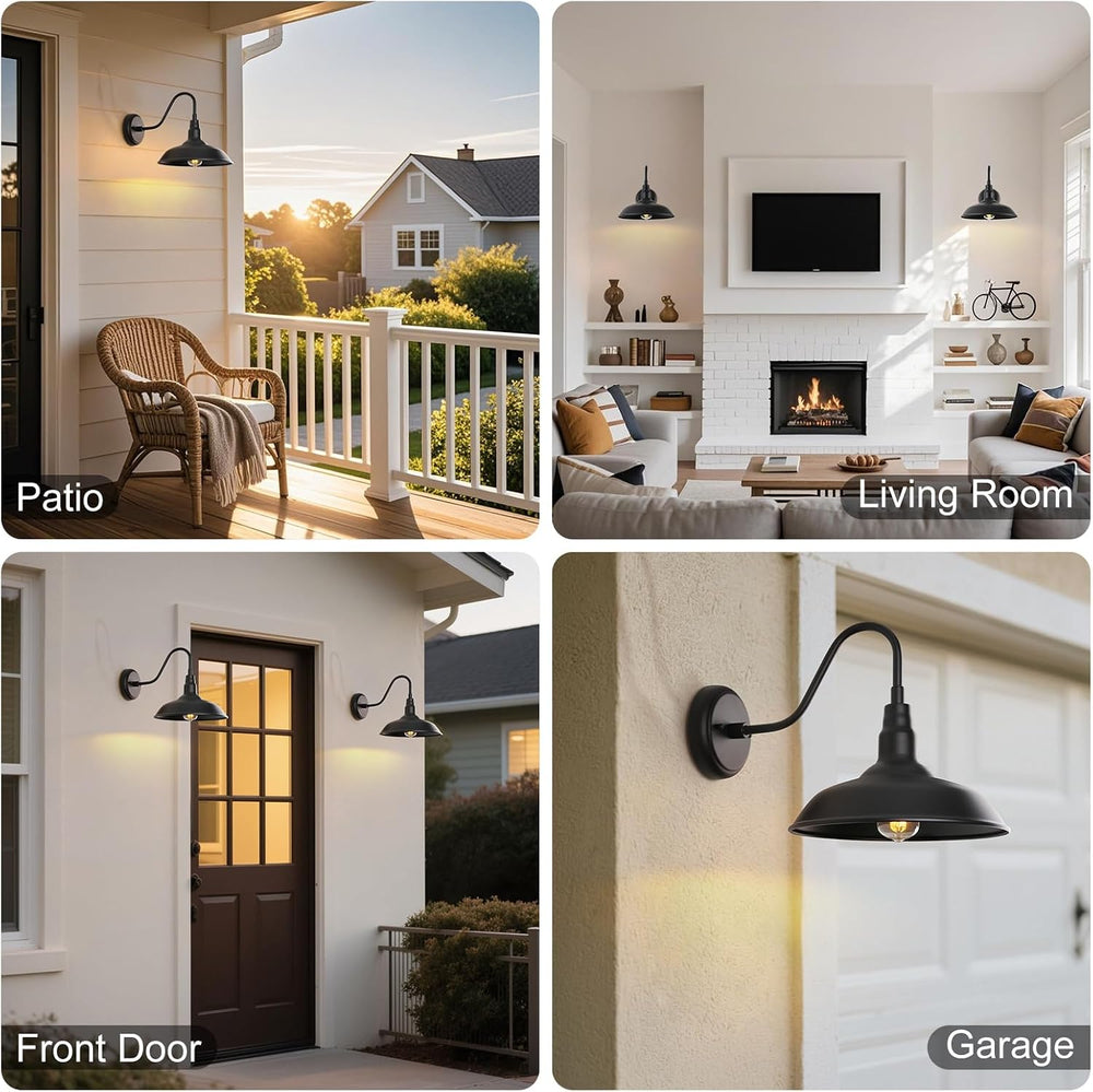 Black Gooseneck Barn Light for Farmhouse 10 Inch Dome Exterior Lights Fixture...