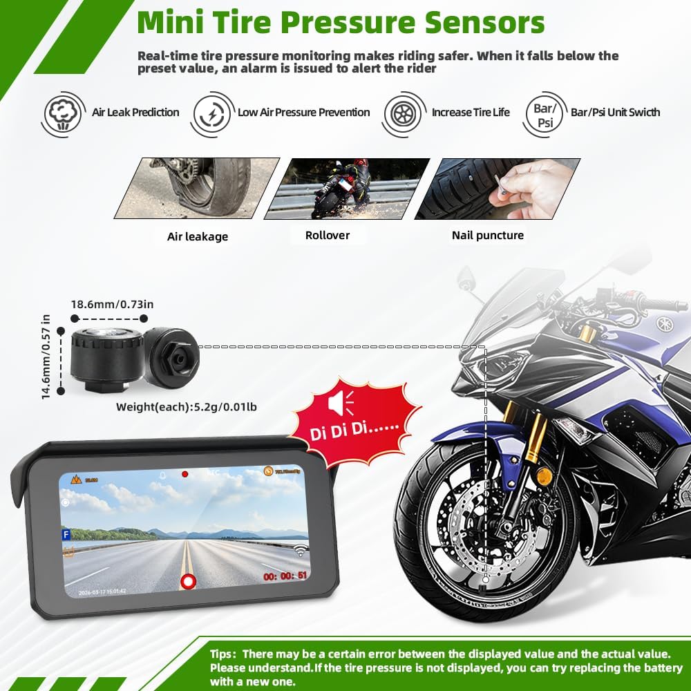 Motorcycle Carplay Screen,5G WiFi 2K Front and Rear Camera, Wireless Carplay ...