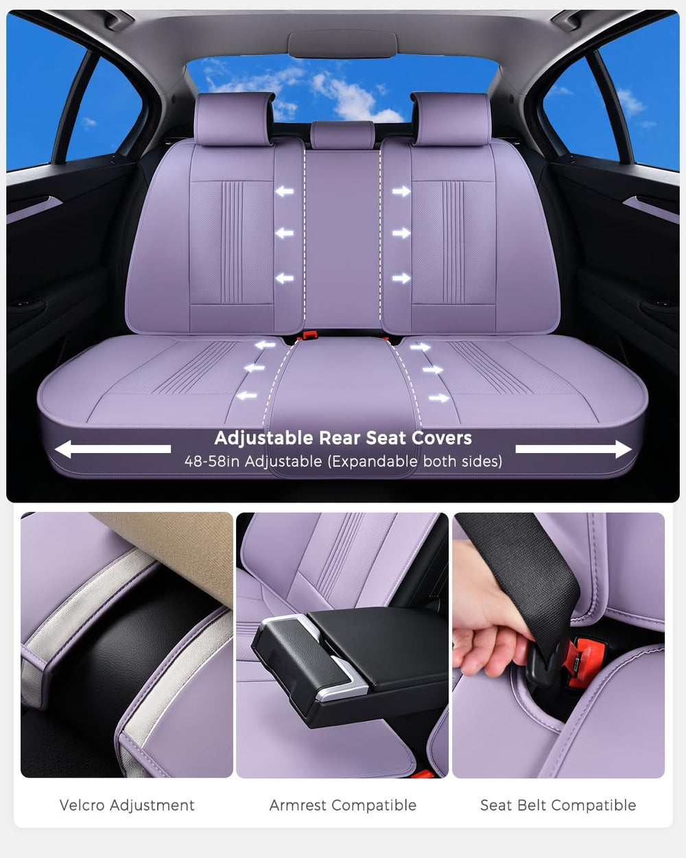 Huidasource Purple Seat Covers, Nappa Leather Car Seat Covers with Lumbar Sup...