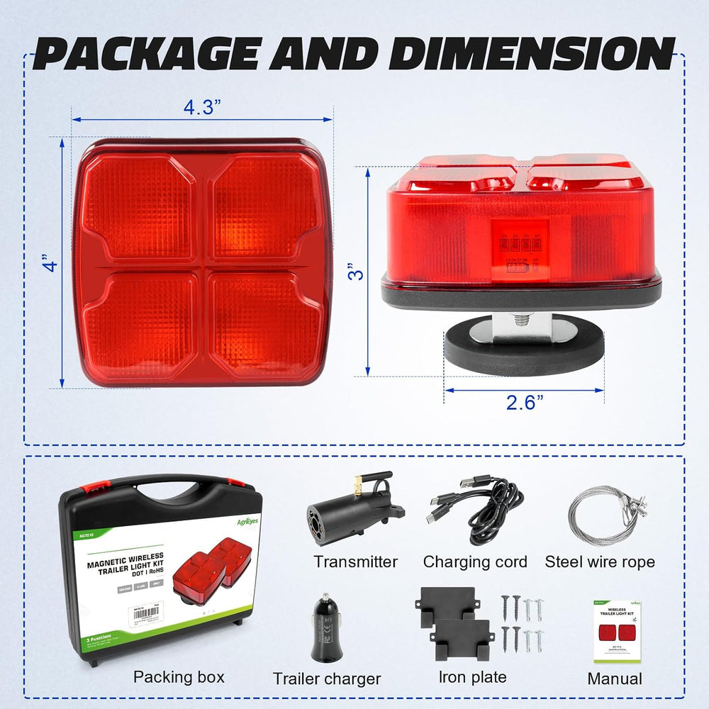 Agrieyes Wireless Trailer Lights, Magnetic Tow Tail Light Kit (T212)