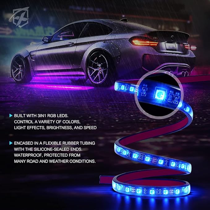 Xprite 8Pcs Car RGB LED Strip Lights, Exterior Underglow & Interior Bluet...