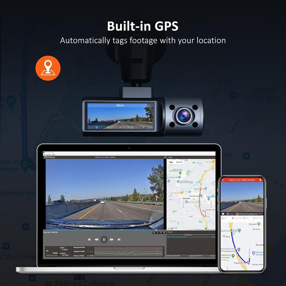 NexiGo 3 Channel Dash Cam with Rotatable Interior/Front Camera, Sony_Sensors,...