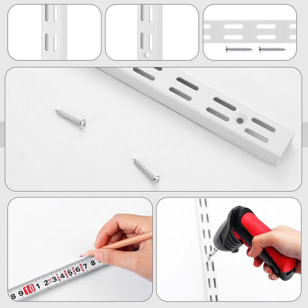 MorningRo 12 Pack 47.5" Dual Track Shelving Rail, Dual Slot Upright, White
