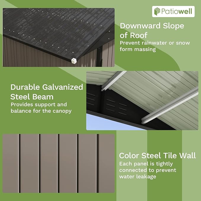 Patiowell 8x6 FT Outdoor Storage Shed, Metal Tool shed & Outdoor Storage