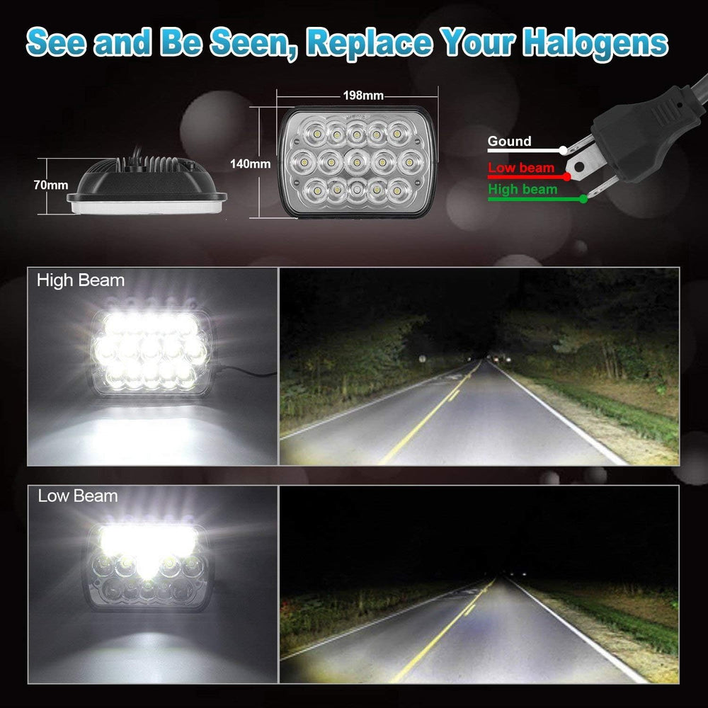 Partsam 2PCS Rectangle H6054 LED Headlights 5x7 7x6 Headlamp Hi/Low Sealed Be...