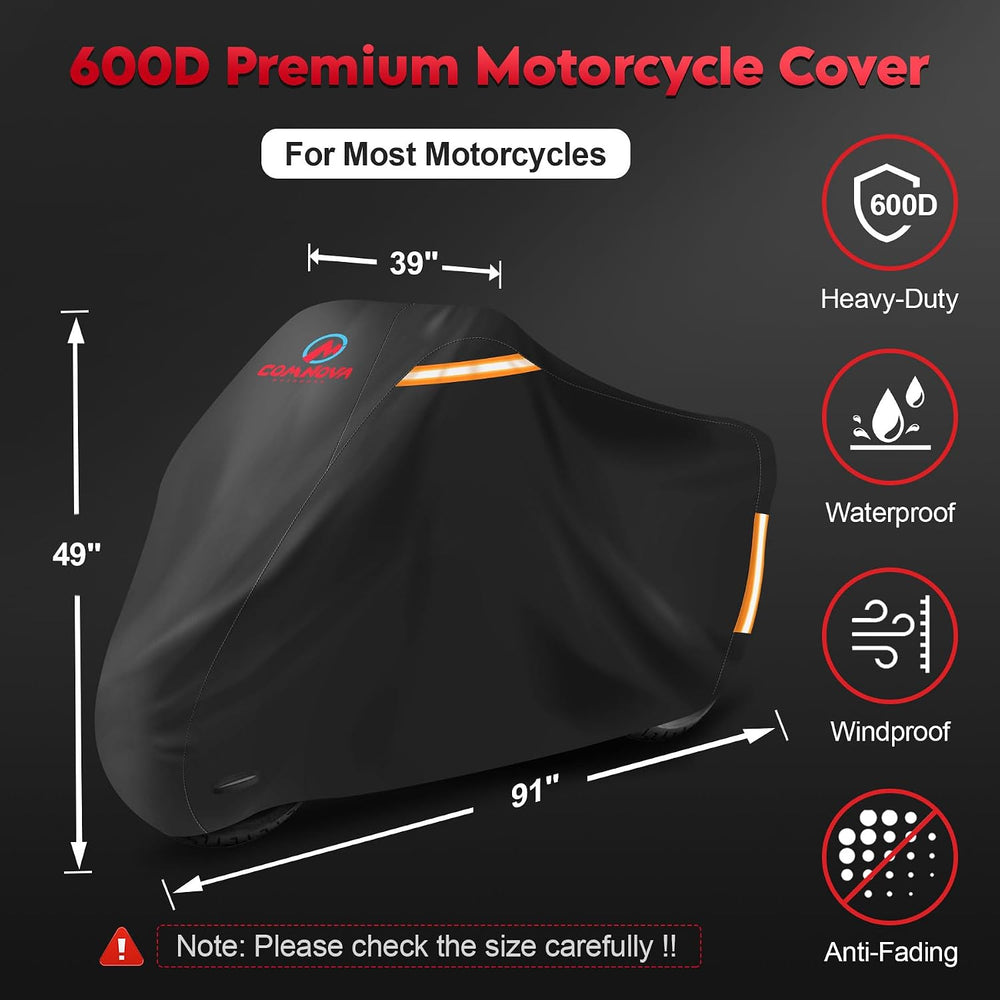 Comnova Motorcycle Cover 91 Inch - 600D Outdoor Moped Cover with Lock Hole Un...