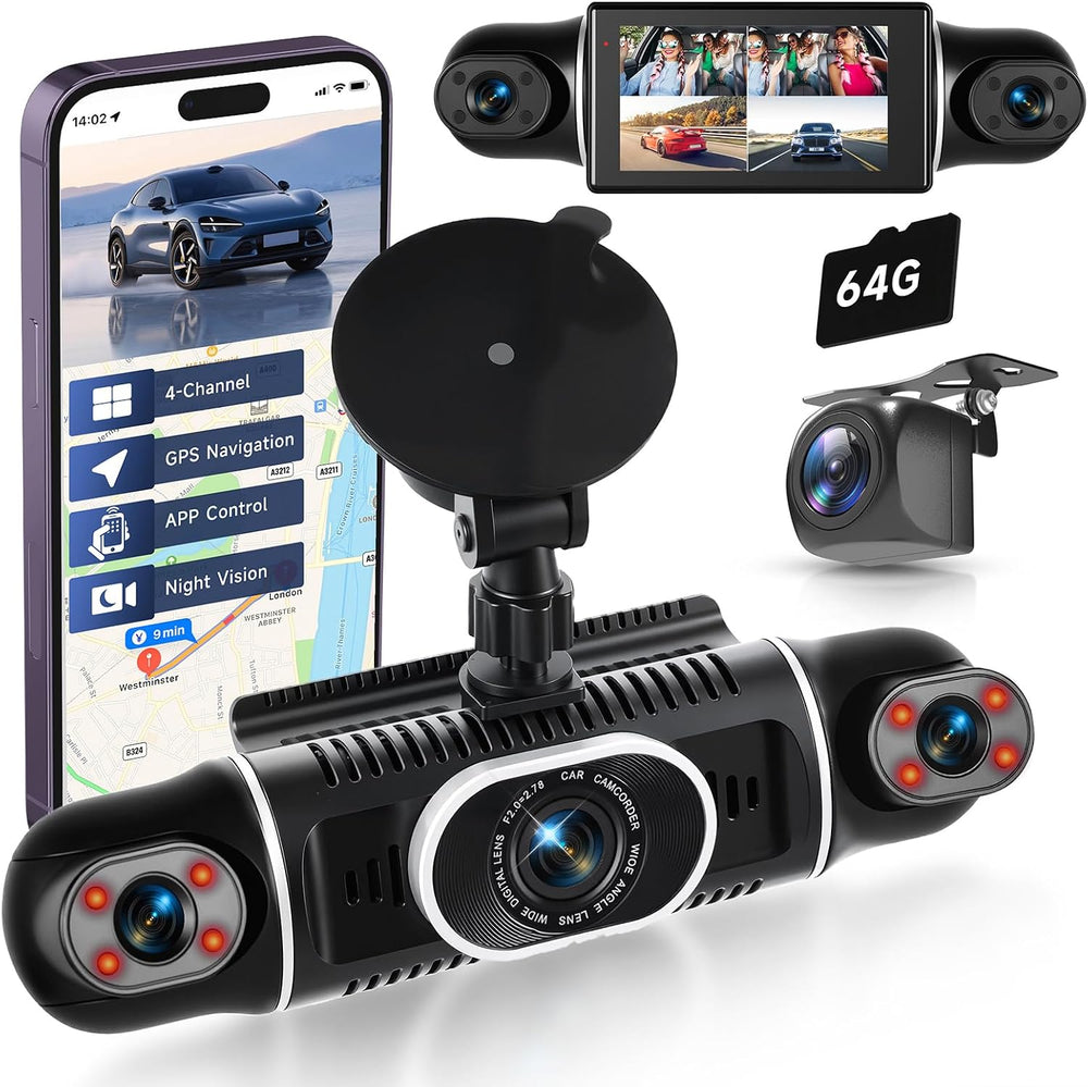 4 Channel Dash Cam with Front Rear Left Right Cameras, 360° Car Camera System...